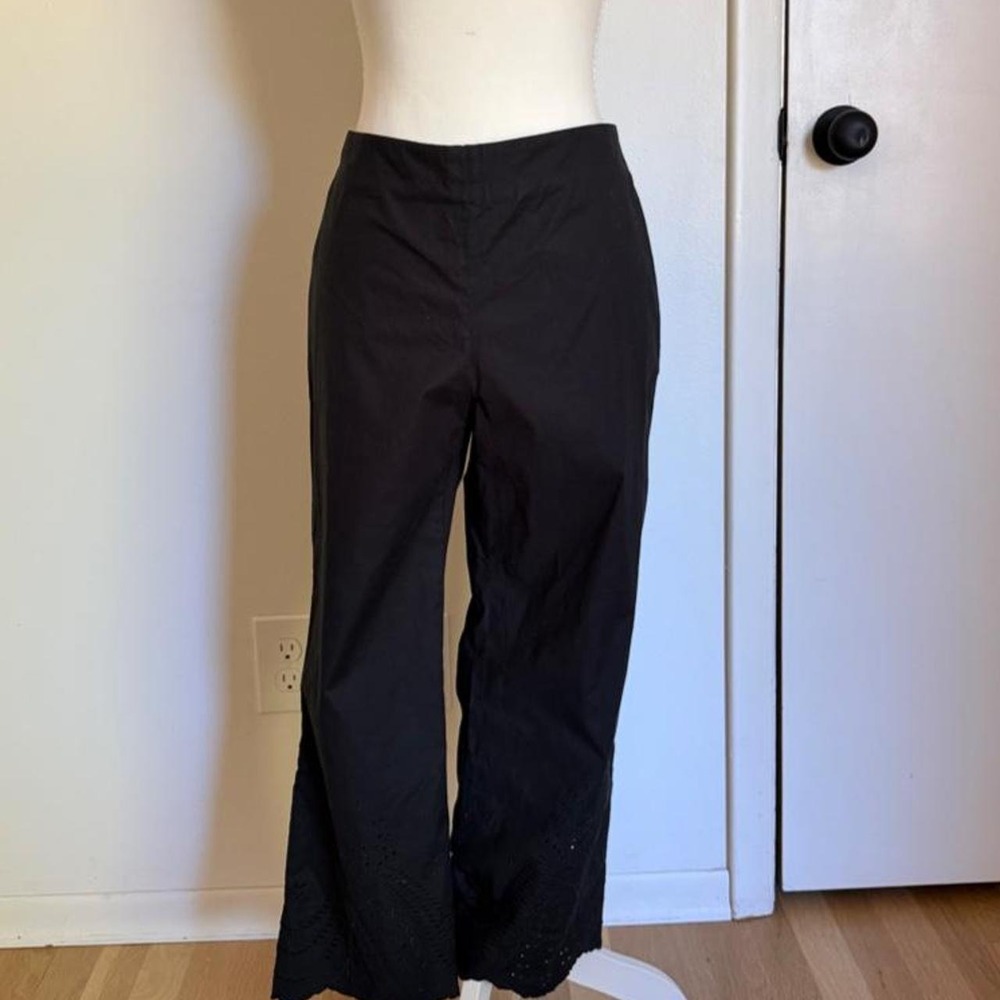 Gap cotton cottagecore black wide leg pants with eyelet lace detail on the hem